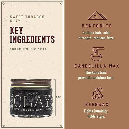 18.21 Man Made Hair Styling Clay – Original Sweet Tobacco Scent, Matte Finish, 2 oz