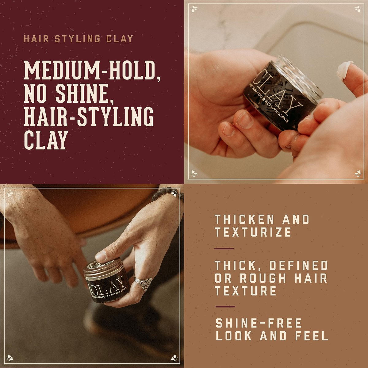 18.21 Man Made Hair Styling Clay – Original Sweet Tobacco Scent, Matte Finish, 2 oz - görsel 3