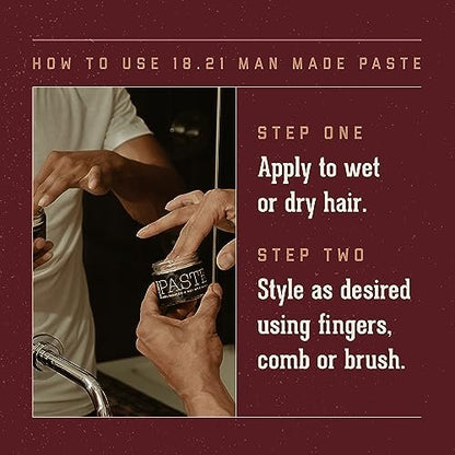 18.21 Man Made Hair Styling Paste - Sweet Tobacco Scent, Natural Shine, 2 oz