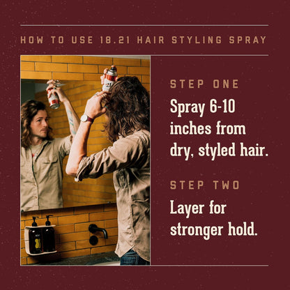 18.21 Man Made Premium Hair Spray for Men - All-Day Flexible Hold with Matte Finish, Sweet Tobacco Scent, 10 oz Avelisse