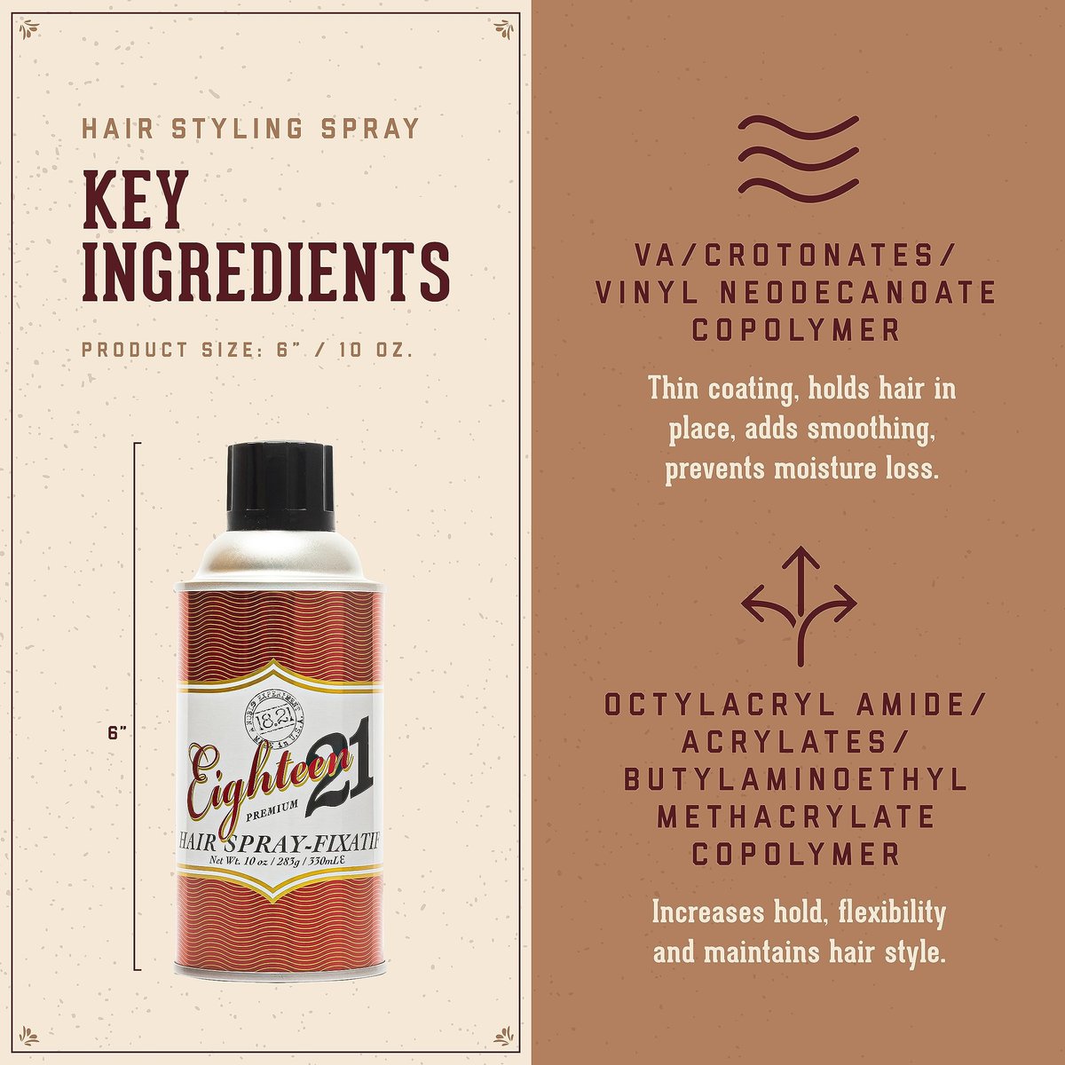 18.21 Man Made Premium Hair Spray for Men - All-Day Flexible Hold with Matte Finish, Sweet Tobacco Scent, 10 oz Avelisse