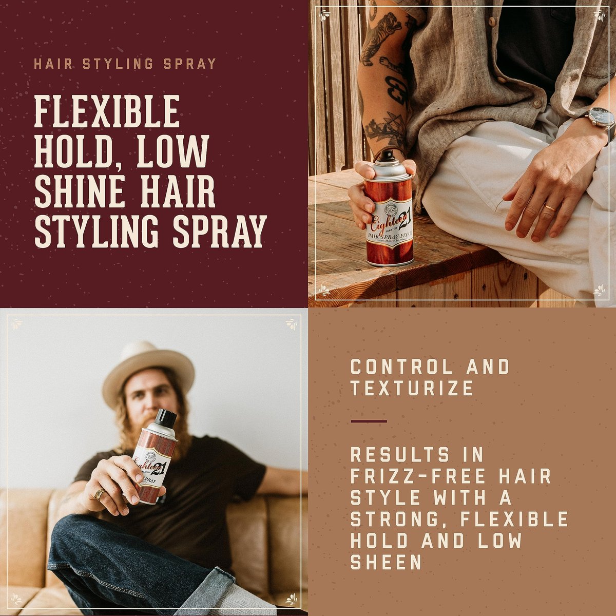 18.21 Man Made Premium Hair Spray for Men - All-Day Flexible Hold with Matte Finish, Sweet Tobacco Scent, 10 oz Avelisse