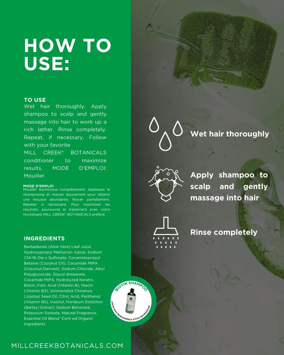 Mill Creek Biotin Shampoo – 14 Fl Oz (Pack of 2) – Nourishing & Strengthening Formula Avelisse