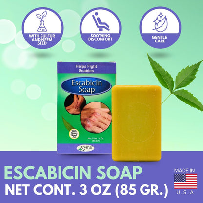 Arymar Escabicin Sulfur Soap Bar with Neem Oil – Deep Cleansing for Oily Skin, Pores & Blemishes (3 oz)