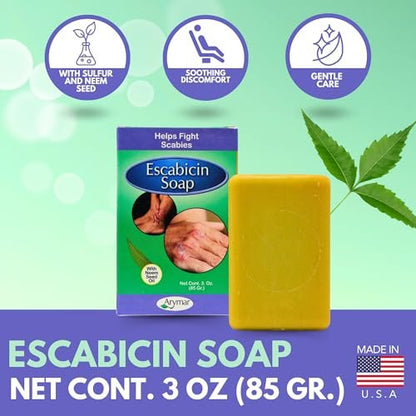 Arymar Escabicin Sulfur Soap Bar with Neem Oil – Deep Cleansing for Oily Skin, Pores & Blemishes (3 oz)