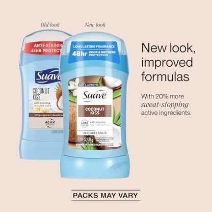 Suave Antiperspirant Deodorant for Women, Coconut Kiss 3-Pack – Invisible Solid, Anti-Staining, Talc-Free, 1.2 oz Each Avelisse