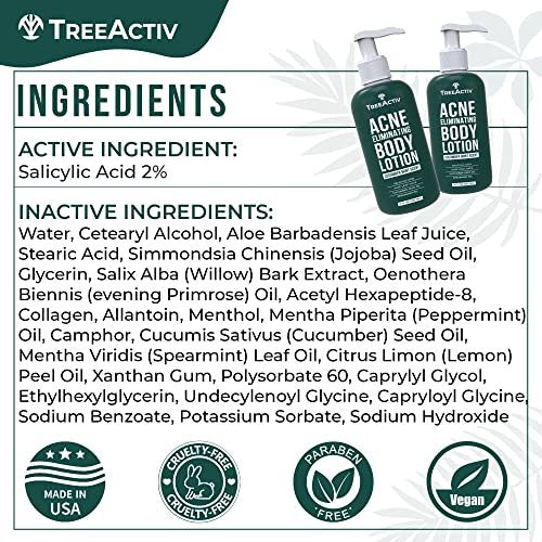 TreeActiv Acne Eliminating Body Lotion - Cucumber Mint Scent, 8 fl oz - Clears Body, Back, Butt and Shoulder Acne - Anti-Acne Moisturizer - Prevents Future Breakouts Avelisse