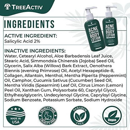 TreeActiv Acne Eliminating Body Lotion - Cucumber Mint Scent, 8 fl oz - Clears Body, Back, Butt and Shoulder Acne - Anti-Acne Moisturizer - Prevents Future Breakouts Avelisse