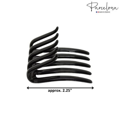 Parcelona French Crab Interlocking Glossy Black Medium 2 1/4" Celluloid Interlocking No Slip Ponytail Updo Clips Flexible Sturdy Hold Hair Clips Side Comb for Women and Girls, Made in France