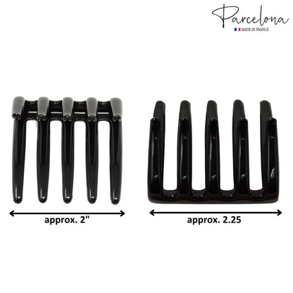 Parcelona French Crab Interlocking Glossy Black Medium 2 1/4" Celluloid Interlocking No Slip Ponytail Updo Clips Flexible Sturdy Hold Hair Clips Side Comb for Women and Girls, Made in France