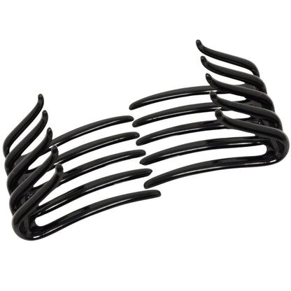 Parcelona French Crab Interlocking Glossy Black Medium 2 1/4" Celluloid Interlocking No Slip Ponytail Updo Clips Flexible Sturdy Hold Hair Clips Side Comb for Women and Girls, Made in France