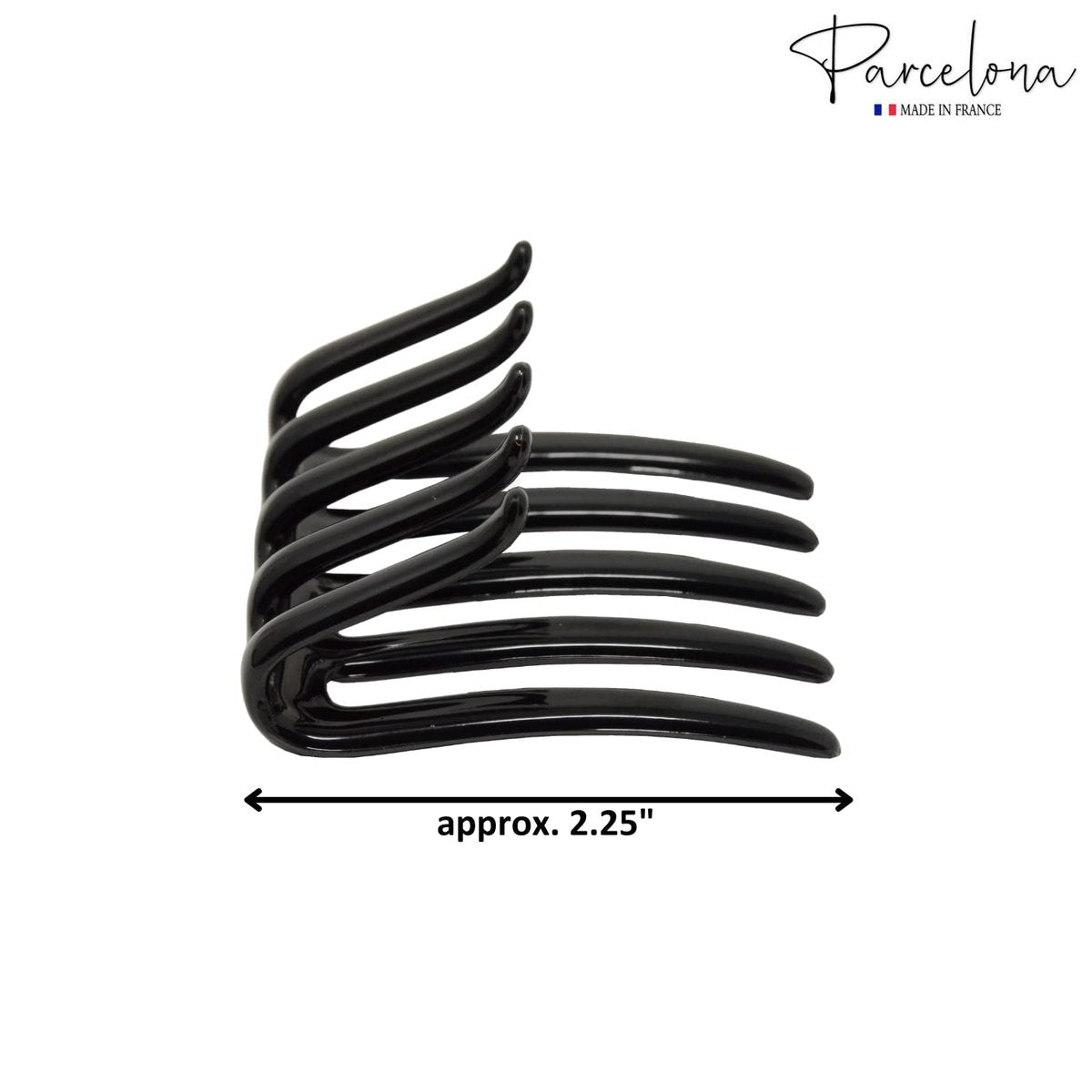 Parcelona French Crab Interlocking Glossy Black Medium 2 1/4" Celluloid Interlocking No Slip Ponytail Updo Clips Flexible Sturdy Hold Hair Clips Side Comb for Women and Girls, Made in France - görsel 9