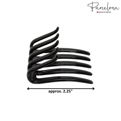 Parcelona French Crab Interlocking Glossy Black Medium 2 1/4" Celluloid Interlocking No Slip Ponytail Updo Clips Flexible Sturdy Hold Hair Clips Side Comb for Women and Girls, Made in France