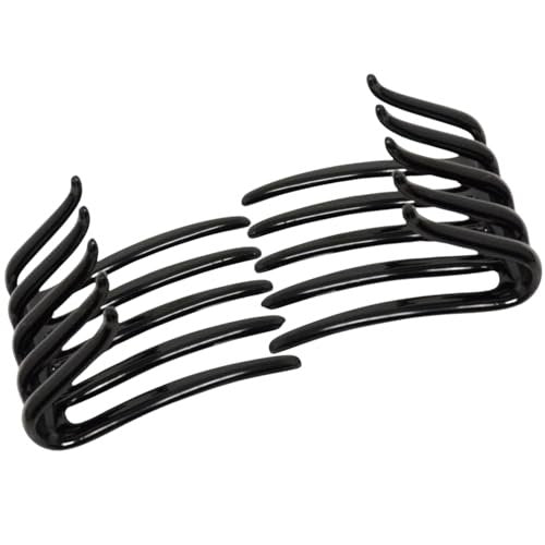Parcelona French Crab Interlocking Glossy Black Medium 2 1/4" Celluloid Interlocking No Slip Ponytail Updo Clips Flexible Sturdy Hold Hair Clips Side Comb for Women and Girls, Made in France - görsel 2