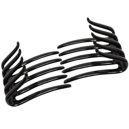 Parcelona French Crab Interlocking Glossy Black Medium 2 1/4" Celluloid Interlocking No Slip Ponytail Updo Clips Flexible Sturdy Hold Hair Clips Side Comb for Women and Girls, Made in France
