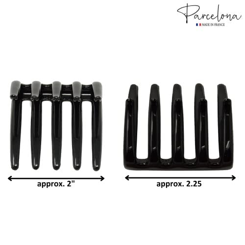 Parcelona French Crab Interlocking Glossy Black Medium 2 1/4" Celluloid Interlocking No Slip Ponytail Updo Clips Flexible Sturdy Hold Hair Clips Side Comb for Women and Girls, Made in France - görsel 12