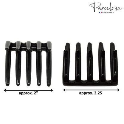 Parcelona French Crab Interlocking Glossy Black Medium 2 1/4" Celluloid Interlocking No Slip Ponytail Updo Clips Flexible Sturdy Hold Hair Clips Side Comb for Women and Girls, Made in France