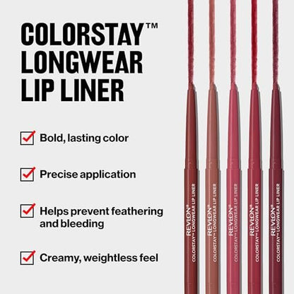 Revlon Colorstay Lip Liner – Longwear, Smooth Application, Built-in Sharpener, 670 Wine, 0.01 oz