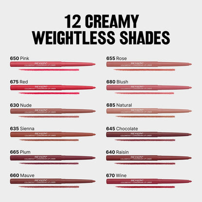 Revlon Colorstay Lip Liner – Longwear, Smooth Application, Built-in Sharpener, 670 Wine, 0.01 oz