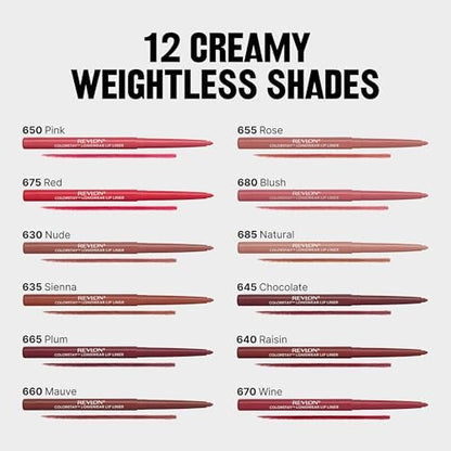Revlon Colorstay Lip Liner – Longwear, Smooth Application, Built-in Sharpener, 670 Wine, 0.01 oz