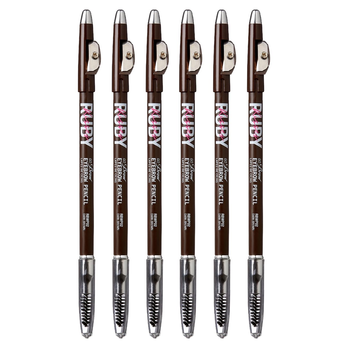 Ruby Kisses Go Brow Eyebrow Wooden Pencil - Dark Brown (6-Pack) for Natural, Defined Brows - görsel 1
