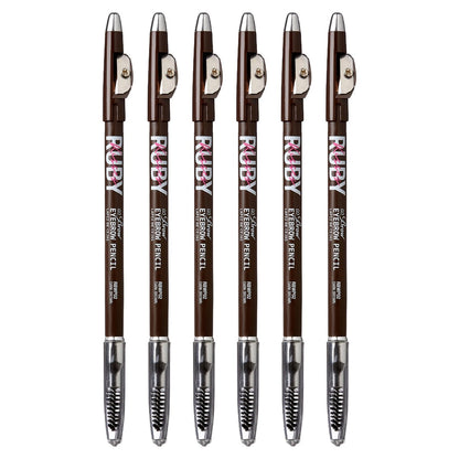 Ruby Kisses Go Brow Eyebrow Wooden Pencil - Dark Brown (6-Pack) for Natural, Defined Brows