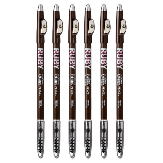 Ruby Kisses Go Brow Eyebrow Wooden Pencil - Dark Brown (6-Pack) for Natural, Defined Brows