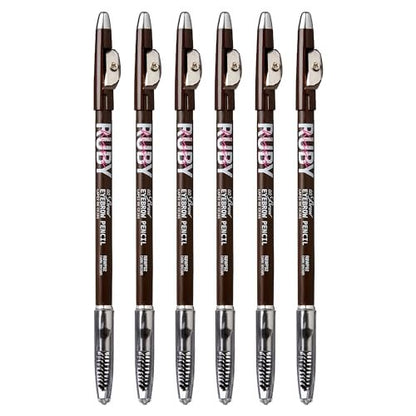 Ruby Kisses Go Brow Eyebrow Wooden Pencil - Dark Brown (6-Pack) for Natural, Defined Brows