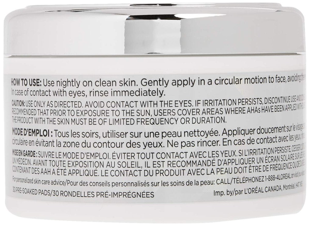 L'Oréal Paris Revitalift Bright Reveal Anti-Aging Exfoliating Peel Pads with Glycolic Acid, Reduce Wrinkles & Brighten Skin, 30 Count Avelisse