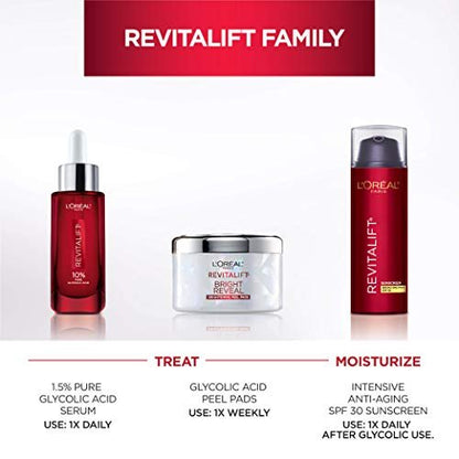 L'Oréal Paris Revitalift Bright Reveal Anti-Aging Exfoliating Peel Pads with Glycolic Acid, Reduce Wrinkles & Brighten Skin, 30 Count Avelisse