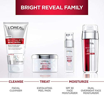 L'Oréal Paris Revitalift Bright Reveal Anti-Aging Exfoliating Peel Pads with Glycolic Acid, Reduce Wrinkles & Brighten Skin, 30 Count Avelisse
