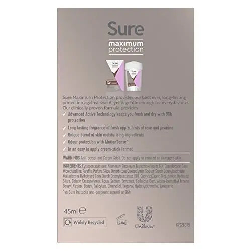 Sure Women Maximum Protection Confidence Antiperspirant Cream Stick, 45 ml (Pack of 6) Avelisse