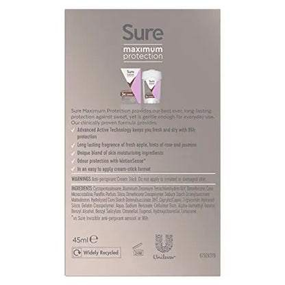 Sure Women Maximum Protection Confidence Antiperspirant Cream Stick, 45 ml (Pack of 6) Avelisse
