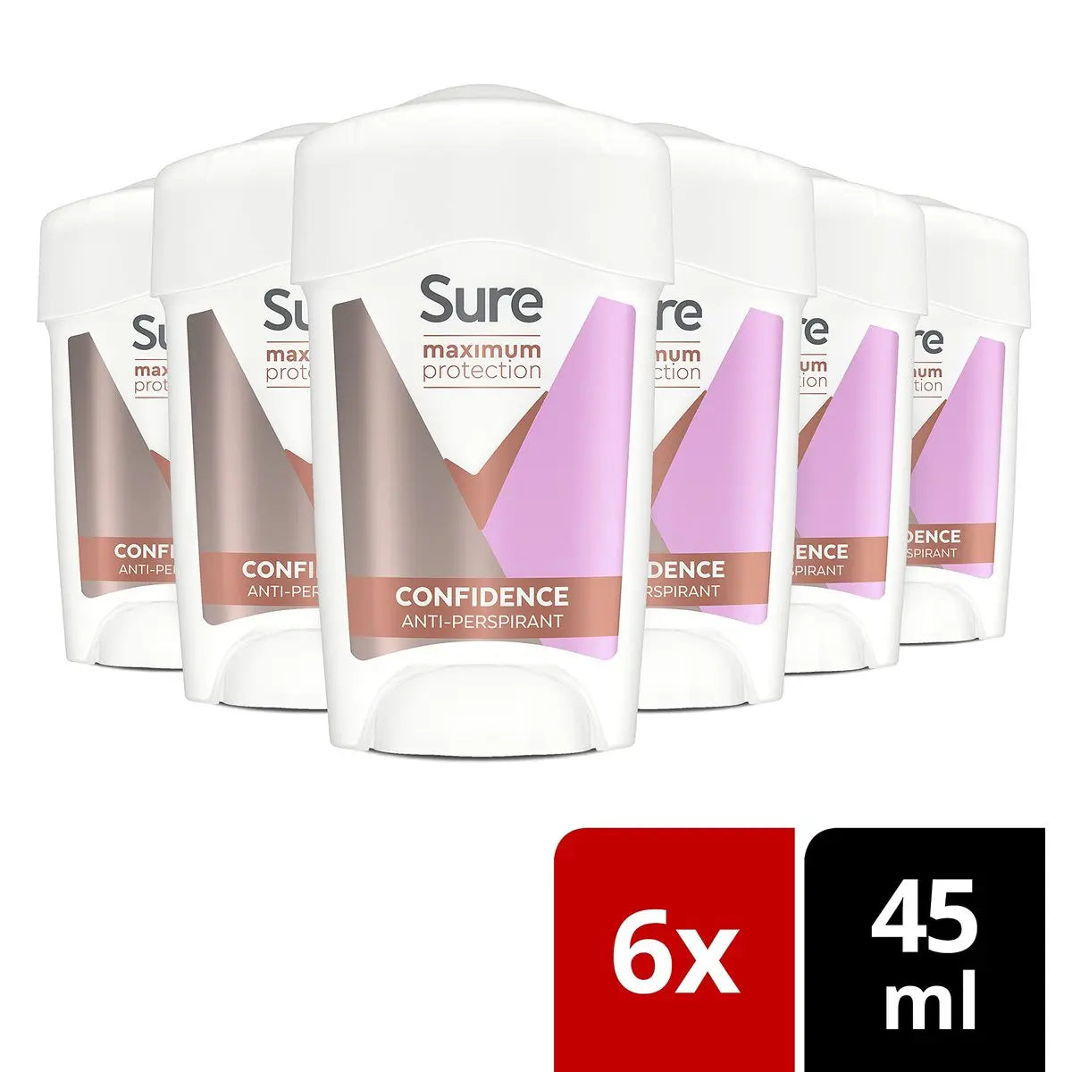 Sure Women Maximum Protection Confidence Antiperspirant Cream Stick, 45 ml (Pack of 6) Avelisse