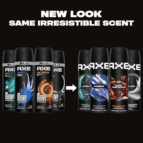 AXE Aluminum-Free Body Spray XL Variety 8-Pack – Dark Temptation, Black, Apollo, Phoenix – 48H Odor Protection, 5.1 Fl Oz Each Avelisse