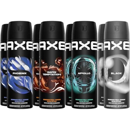 AXE Aluminum-Free Body Spray XL Variety 8-Pack – Dark Temptation, Black, Apollo, Phoenix – 48H Odor Protection, 5.1 Fl Oz Each Avelisse
