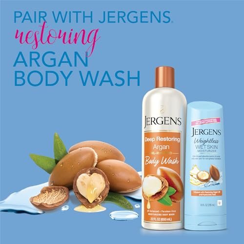 Jergens Wet Skin Body Moisturizer with Restoring Argan Oil, 10 oz (Pack of 4) – Fast-Absorbing, Non-Greasy, Dermatologist Tested Avelisse