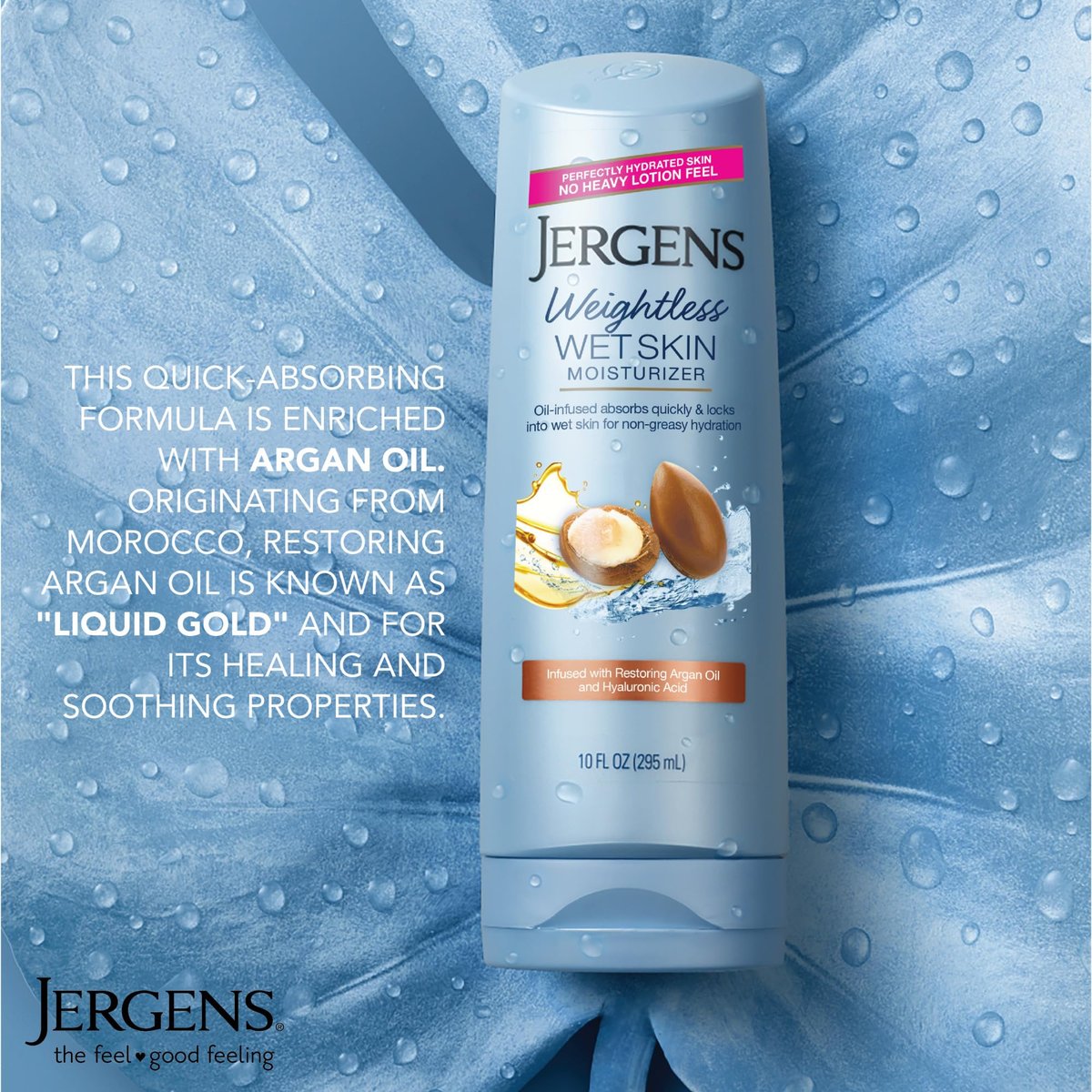 Jergens Wet Skin Body Moisturizer with Restoring Argan Oil, 10 oz (Pack of 4) – Fast-Absorbing, Non-Greasy, Dermatologist Tested Avelisse
