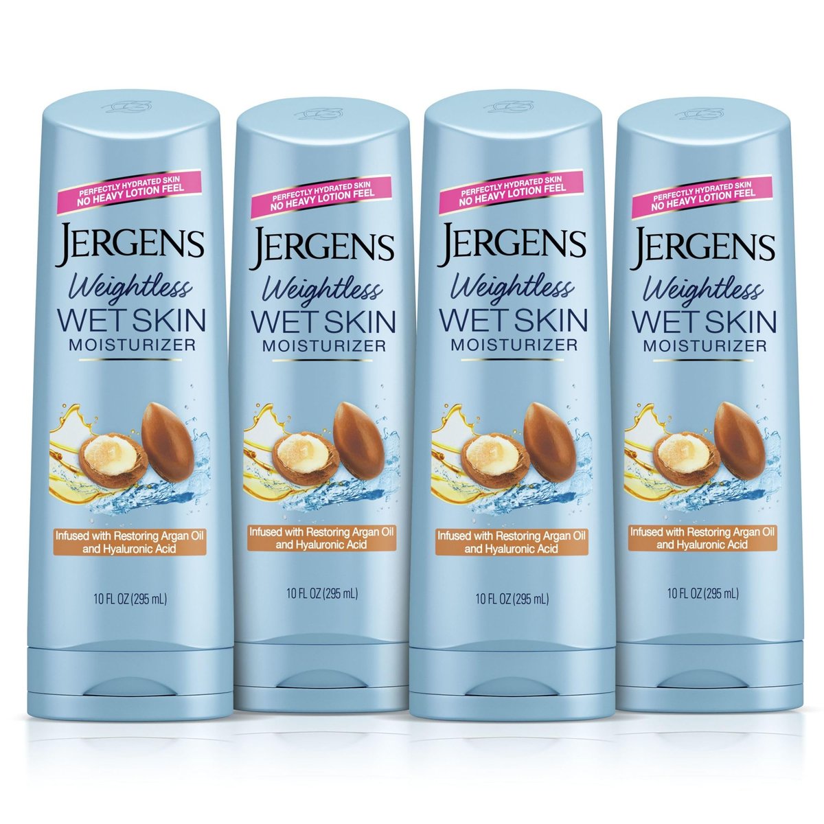Jergens Wet Skin Body Moisturizer with Restoring Argan Oil, 10 oz (Pack of 4) – Fast-Absorbing, Non-Greasy, Dermatologist Tested Avelisse