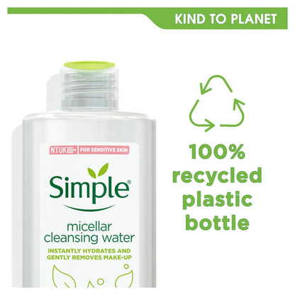 Simple Kind to Skin Cleansing Water Micellar 6.7 oz – Gentle Makeup Remover & Facial Cleanser for Sensitive Skin