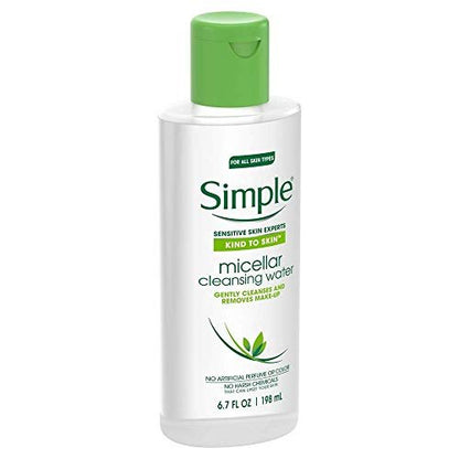 Simple Kind to Skin Cleansing Water Micellar 6.7 oz – Gentle Makeup Remover & Facial Cleanser for Sensitive Skin