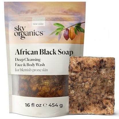Sky Organics African Black Soap Bar – 16 oz Deep Cleansing Face & Body Wash for Blemish-Prone, Oily & Combination Skin – Natural, Vegan & Cruelty-Free Avelisse