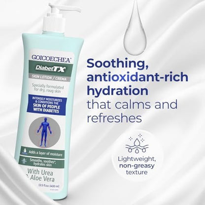 Goicoechea Diabet TX Diabetic Lotion with Urea for Dry Skin | Soothing Hydrating Cream with Aloe, Oatmeal & Vitamin E for Hands, Elbows, Feet & Body | Extra Dry Skin Support, 13.5 Oz | 1-Pack