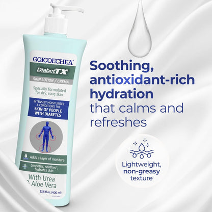 Goicoechea Diabet TX Diabetic Lotion with Urea for Dry Skin | Soothing Hydrating Cream with Aloe, Oatmeal & Vitamin E for Hands, Elbows, Feet & Body | Extra Dry Skin Support, 13.5 Oz | 1-Pack