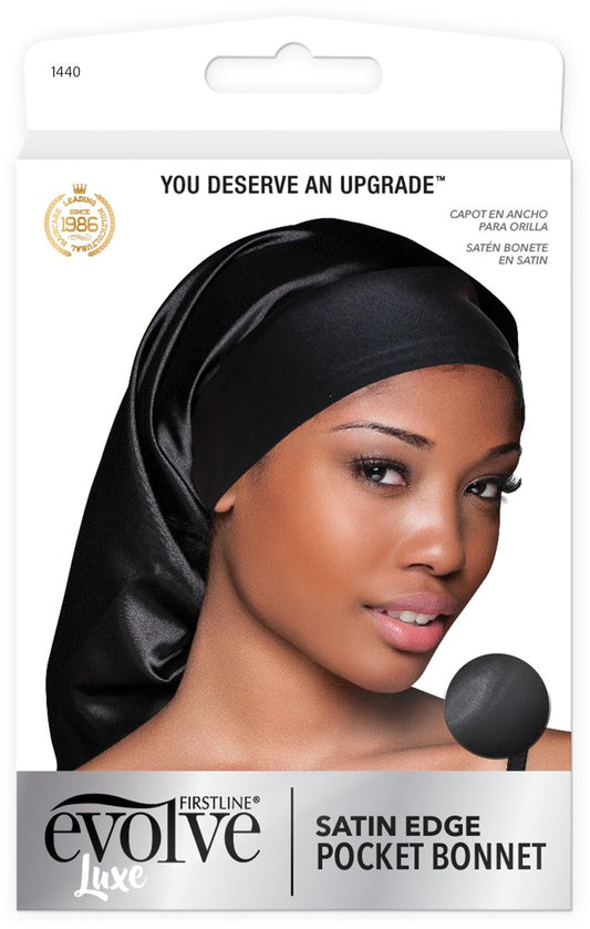Evolve Satin Edge Pocket Bonnet - Black | Satin-Lined Hair Bonnet for Sleeping, One Size