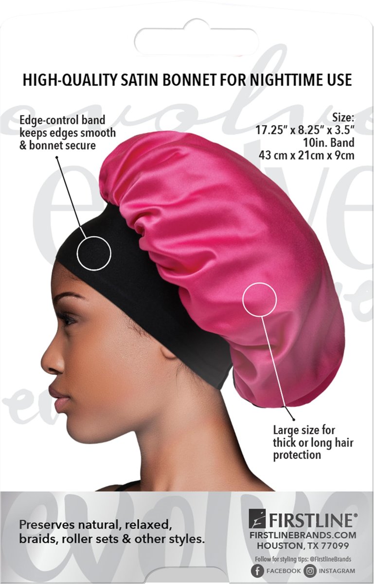 Evolve Fuchsia Satin Wide Edge Bonnet - Pink Polyester Hair Bonnet for Sleeping, 1 Count - görsel 3
