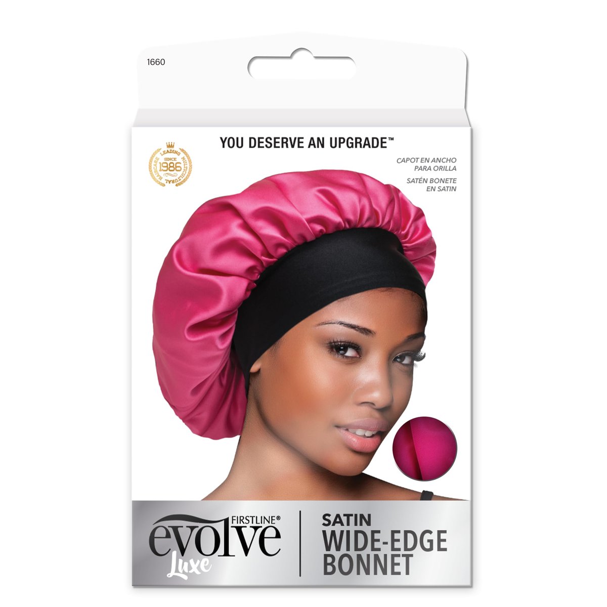 Evolve Fuchsia Satin Wide Edge Bonnet - Pink Polyester Hair Bonnet for Sleeping, 1 Count - görsel 1