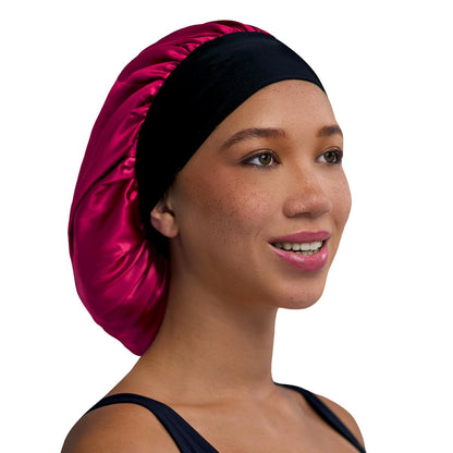 Evolve Fuchsia Satin Wide Edge Bonnet - Pink Polyester Hair Bonnet for Sleeping, 1 Count