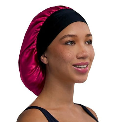 Evolve Fuchsia Satin Wide Edge Bonnet - Pink Polyester Hair Bonnet for Sleeping, 1 Count
