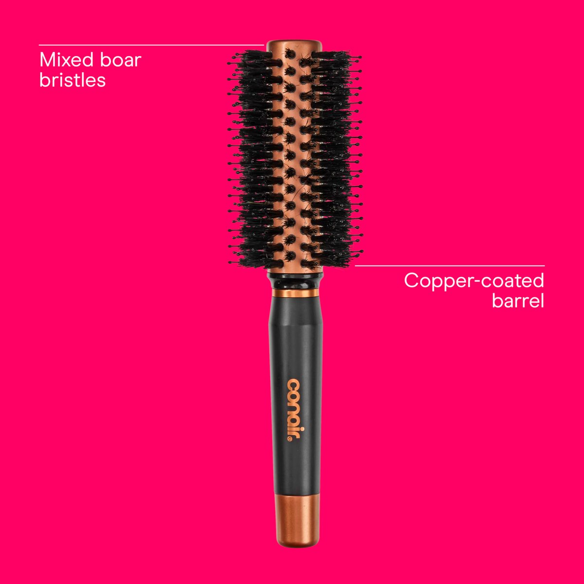 Conair Quick Dry Copper Round Hair Brush - Blow Out Styler for Voluminous Looks, Nylon & Boar Bristles, Fast Drying - görsel 6